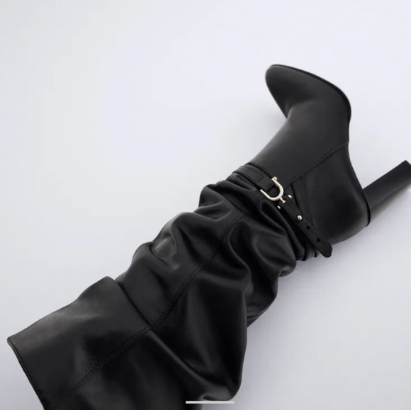 Zara 100% Leather High-Heel Over-the-Knee Boots - Picture 4 of 7